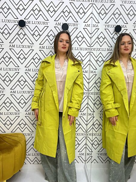 Trench caratterizzato con un design classico, con bottoni frontali, cintura in vita e colletto ampio.
