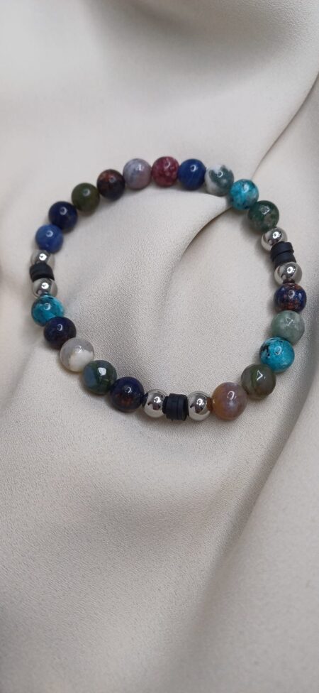 Bracciale artigianale in pietre colorate con elastico