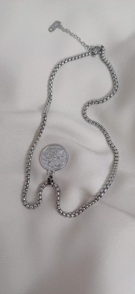 Collana color argento con ciondolo stile moneta double-face in stile vintage
