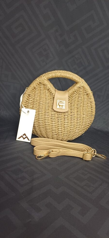 Borsa in paglia con tracolla e chiusura girevole