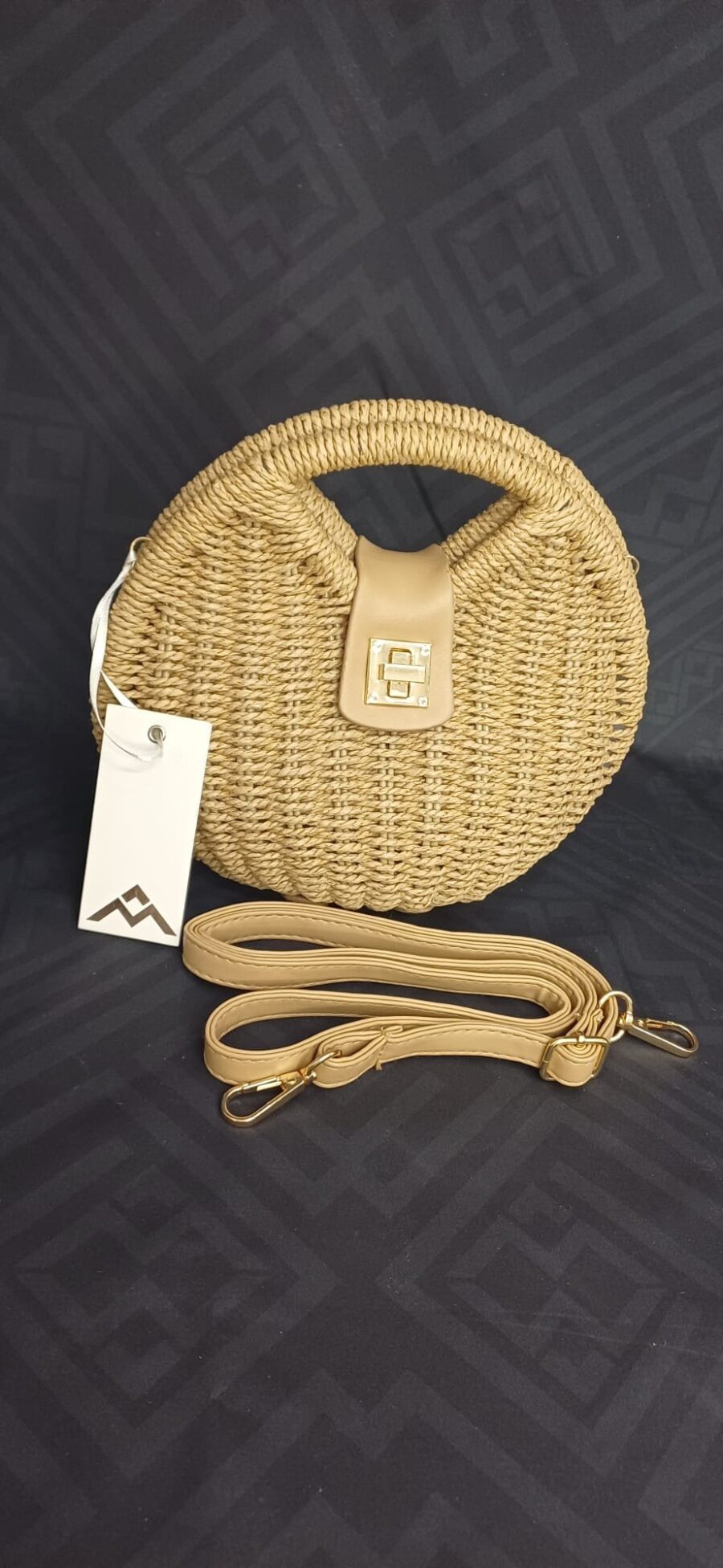 Borsa in paglia con tracolla e chiusura girevole - immagine 3