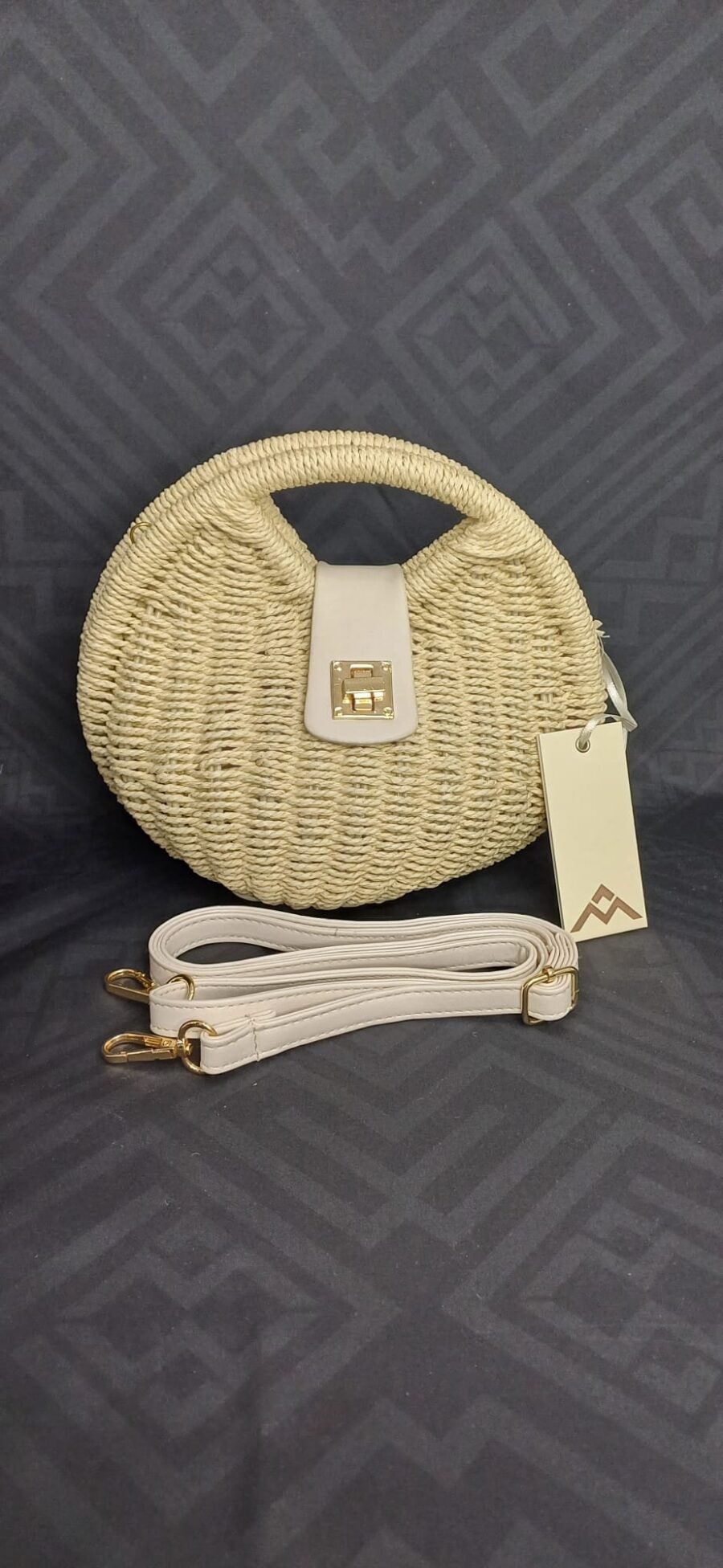 Borsa in paglia con tracolla e chiusura girevole - immagine 3