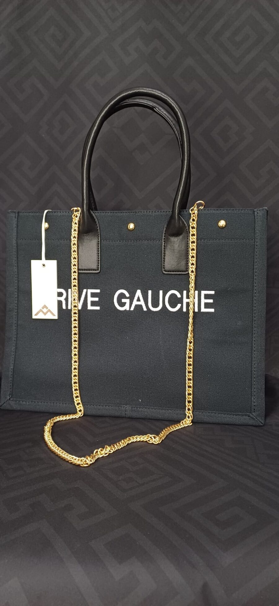 Borsa shopper in tela rigida con scritta "rive gauche" ricamata sul fronte - immagine 2