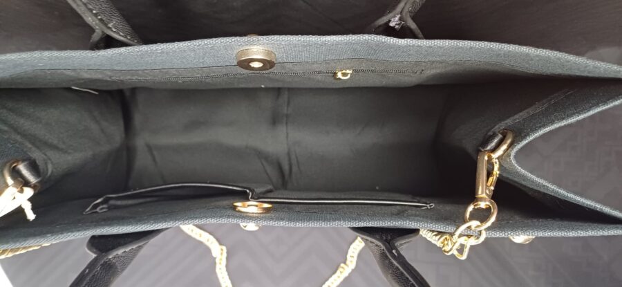 Borsa shopper in tela rigida con scritta "rive gauche" ricamata sul fronte - immagine 4