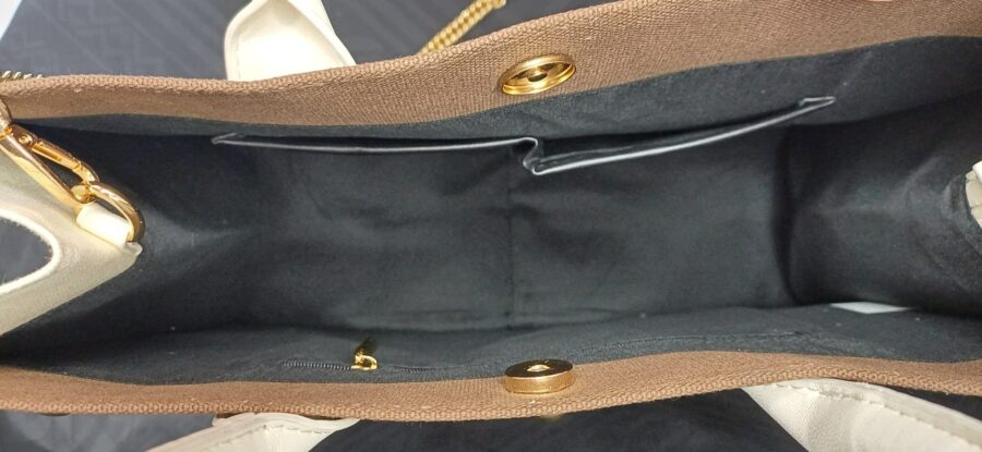 Borsa shopper in tela rigida con scritta "rive gauche" ricamata sul fronte - immagine 3