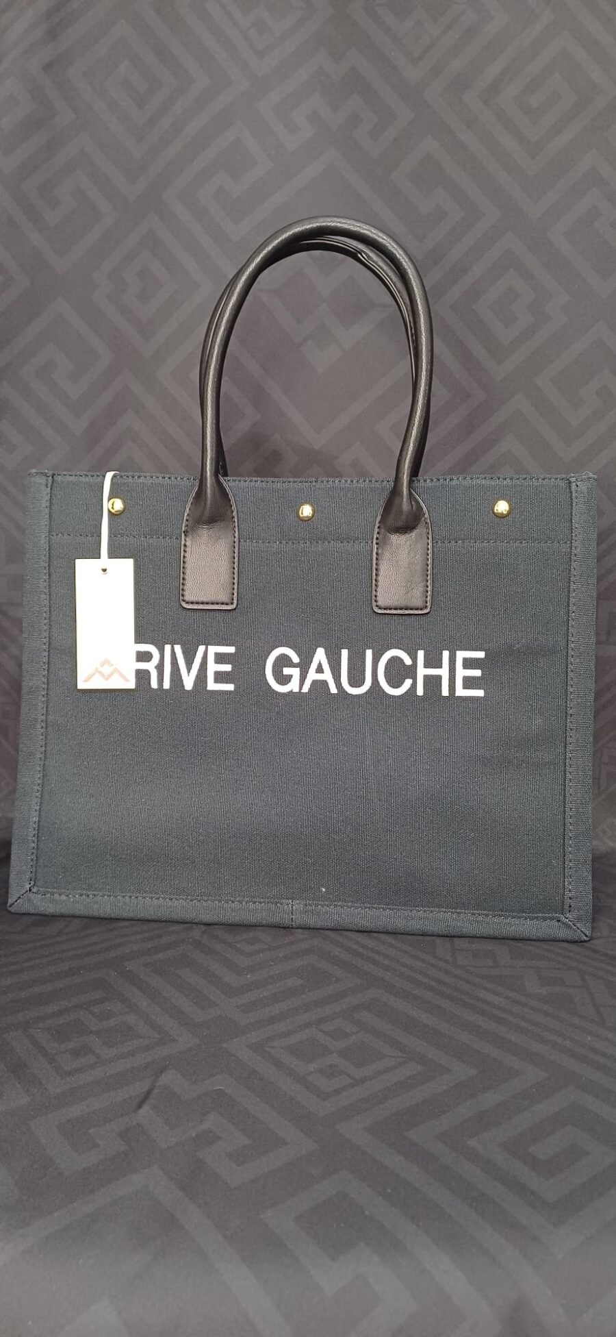 Borsa shopper in tela rigida con scritta "rive gauche" ricamata sul fronte - immagine 3