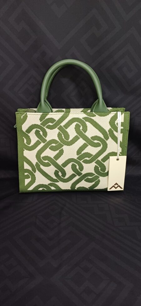 Borsa a mano con tracolla in tessuto jacquard, fantasia catena