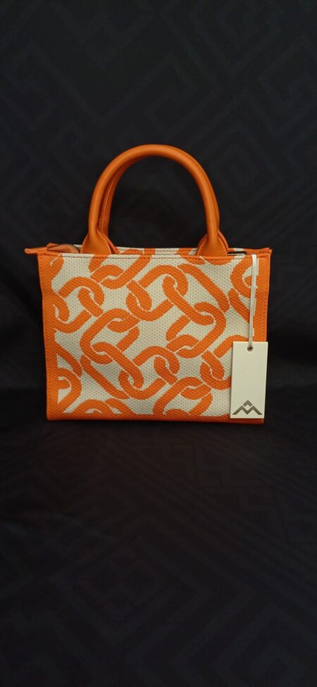 Borsa a mano con tracolla in tessuto jacquard, fantasia catena