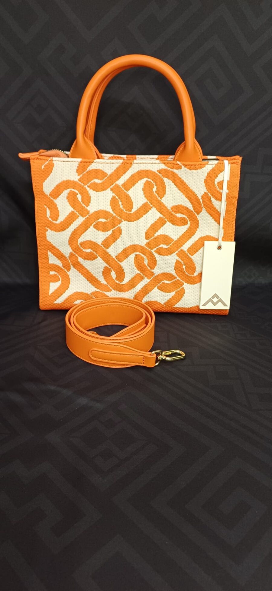 Borsa a mano con tracolla in tessuto jacquard, fantasia catena - immagine 3