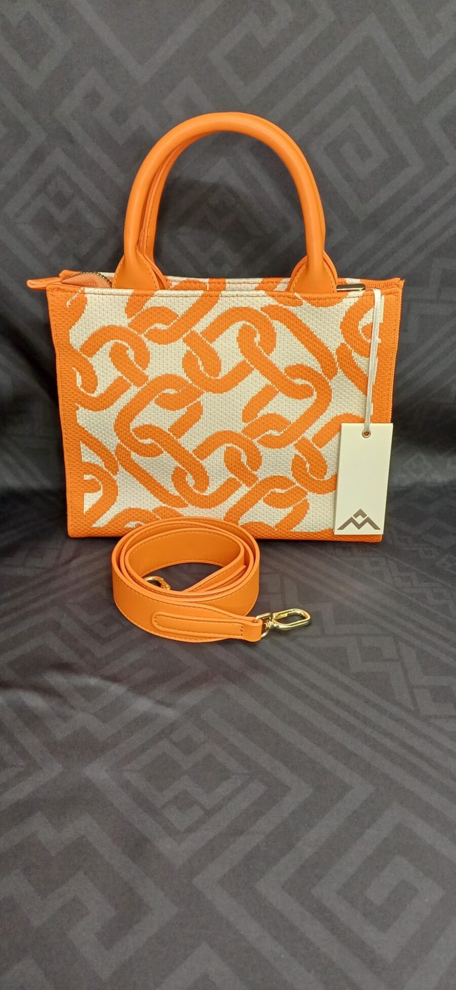 Borsa a mano con tracolla in tessuto jacquard, fantasia catena - immagine 2
