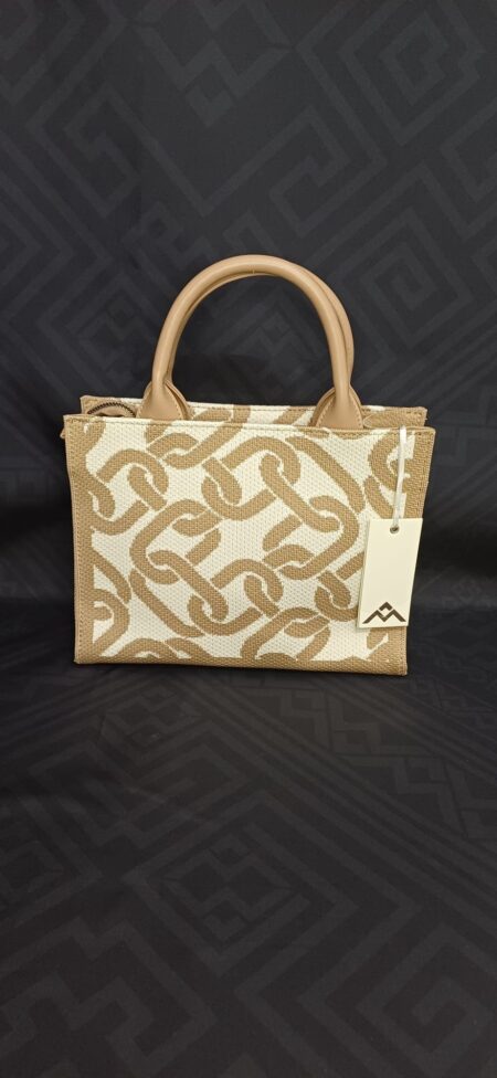 Borsa a mano con tracolla in tessuto jacquard, fantasia catena