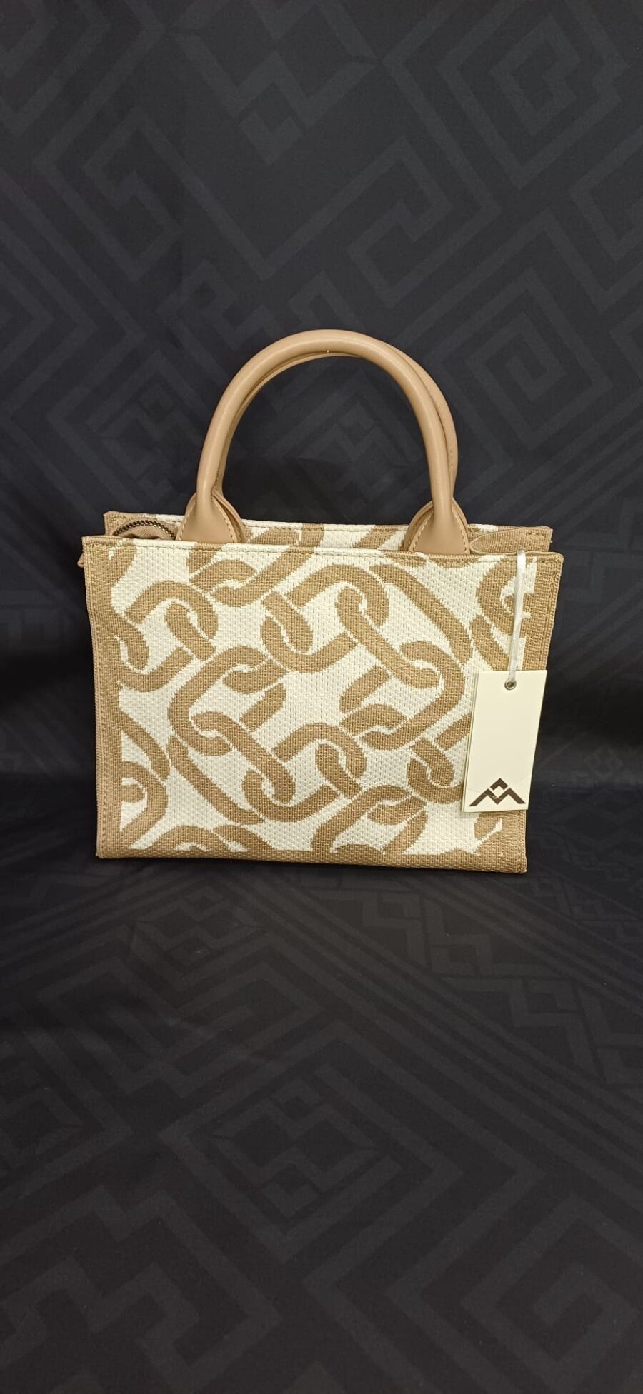 Borsa a mano con tracolla in tessuto jacquard, fantasia catena