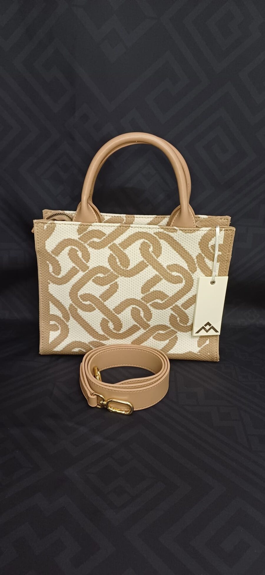 Borsa a mano con tracolla in tessuto jacquard, fantasia catena - immagine 2
