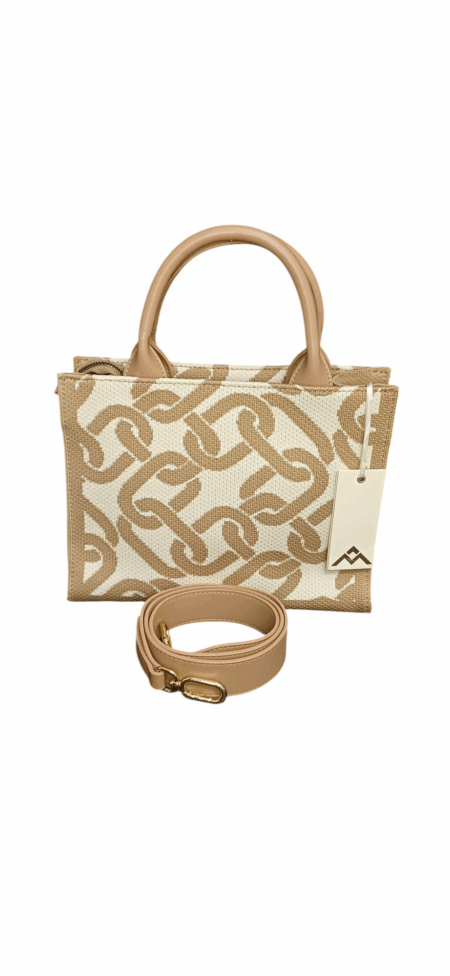 Borsa a mano con tracolla in tessuto jacquard, fantasia catena