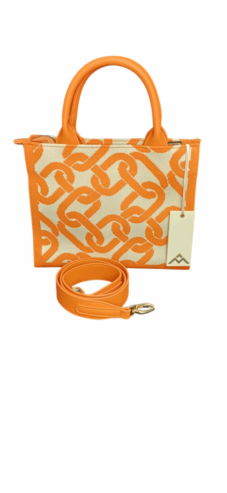 Borsa a mano con tracolla in tessuto jacquard, fantasia catena