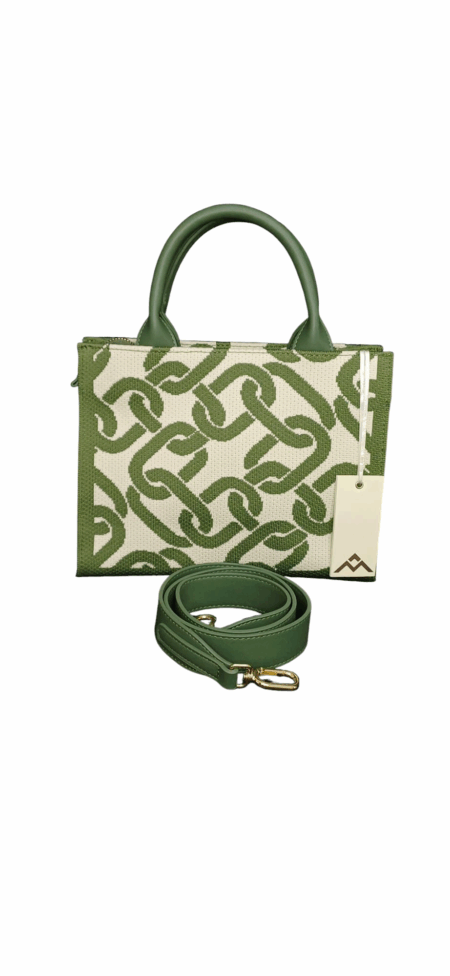 Borsa a mano con tracolla in tessuto jacquard, fantasia catena
