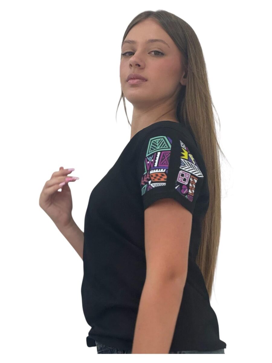 T-shirt donna scollo a v (nero) - immagine 3