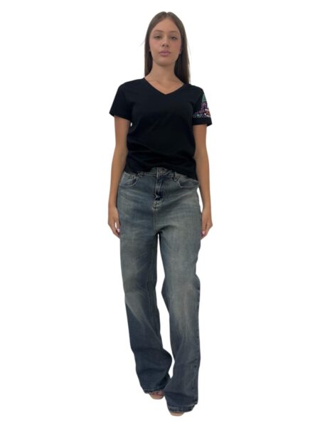 T-shirt donna scollo a v (nero)