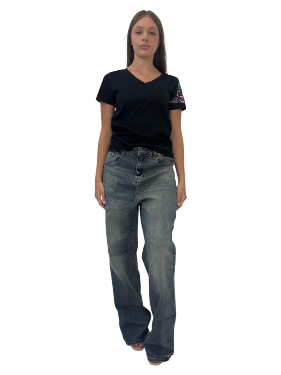 T-shirt donna scollo a v (nero)