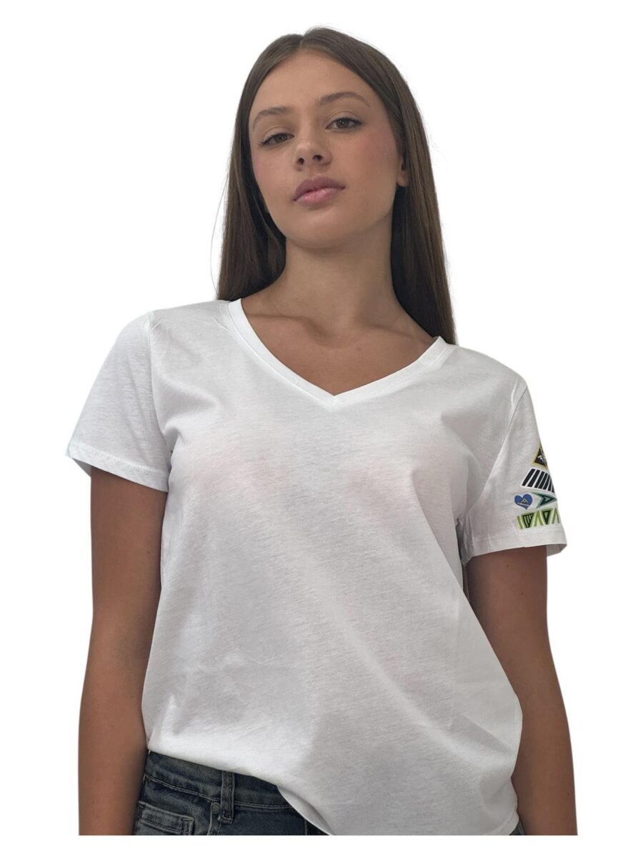 T-shirt scollo a v (bianco) - immagine 2
