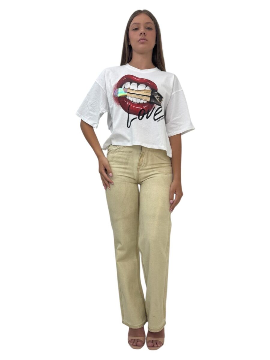 T-shirt bianca labbra.