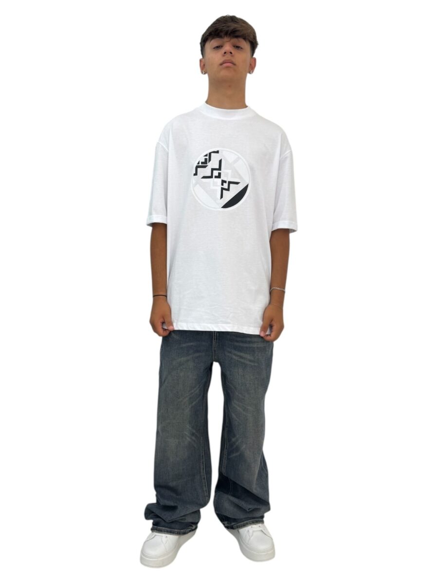 T-shirt bianca aml con logo nero e bianco