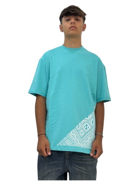 T-shirt turchese texture bianca