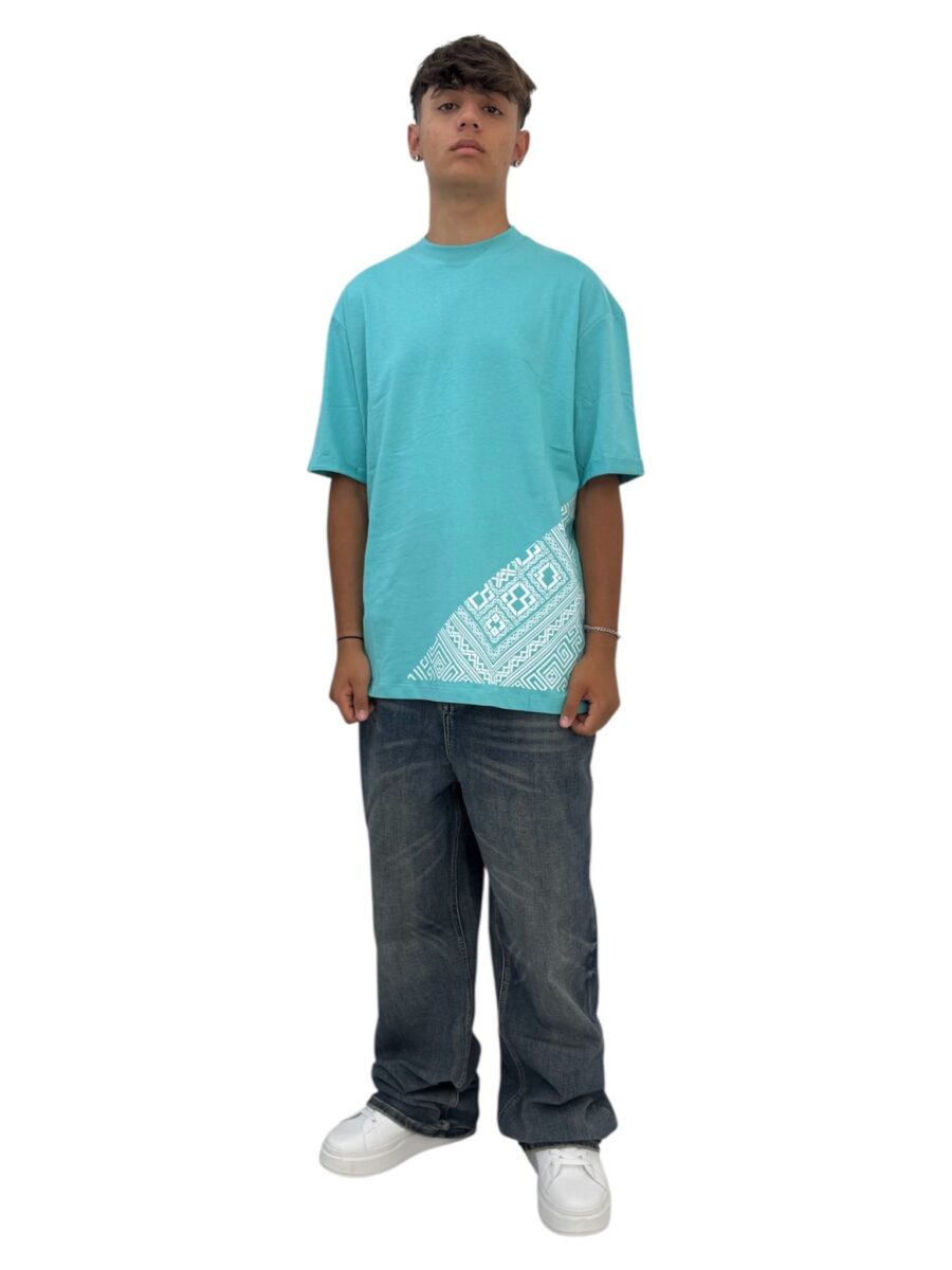 T-shirt turchese texture bianca - immagine 2